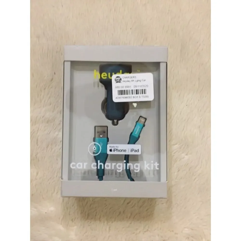 heyday Car Charger  with 6' lightning to USB-A Cable-Teal